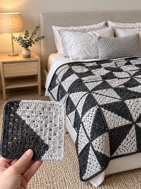 Crochet Monochrome Geometric Blanket — Free Crochet Pattern