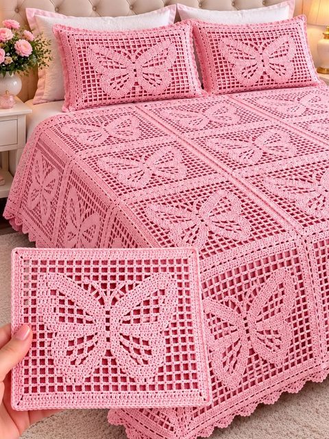 Crochet Pink Butterfly Bedspread — Free Crochet Pattern