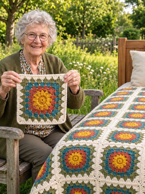 Crochet Sunflower Granny Square Bedspread — Free Crochet Pattern